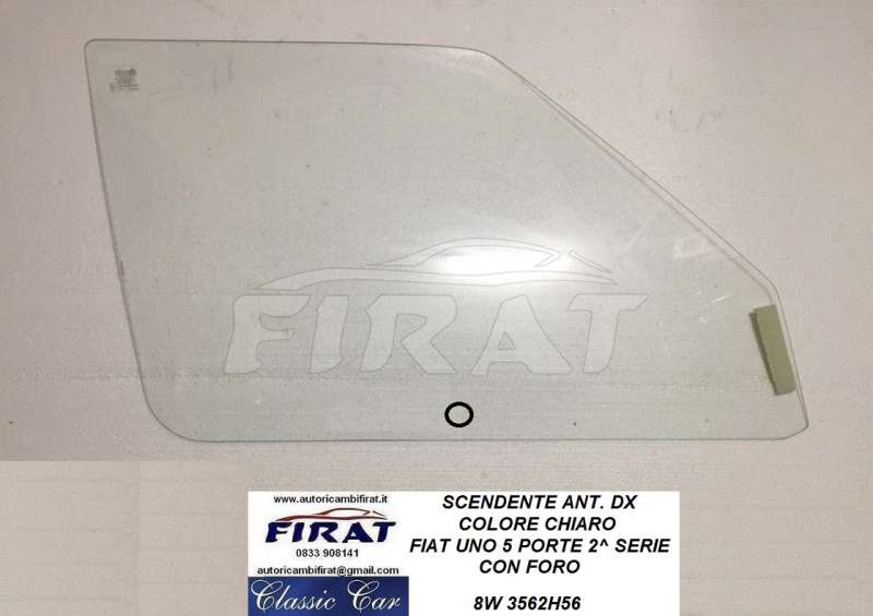 VETRO SCENDENTE FIAT UNO 5 PORTE 2^ SERIE ANT.DX CHIARO